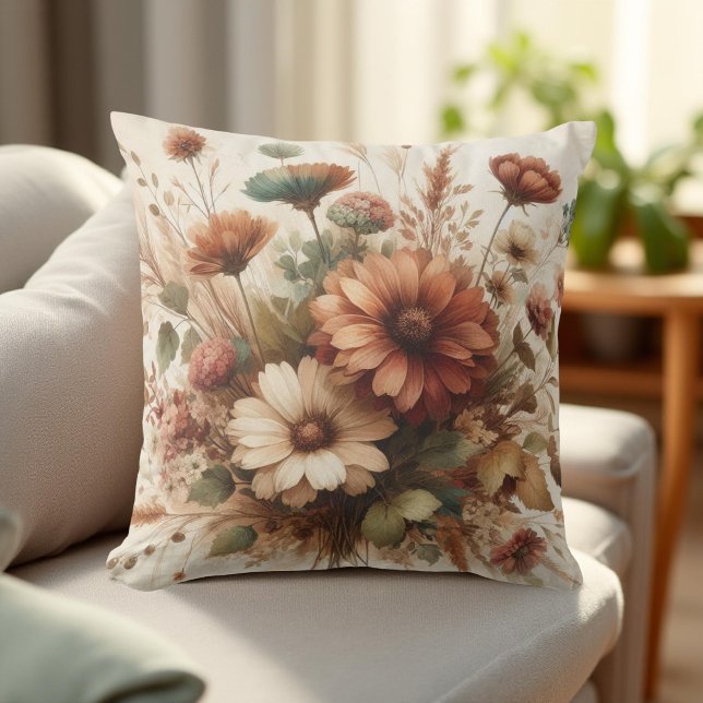 Botanical Watercolor Earthy Autumn Florals  Cushion (Creator Uploaded)