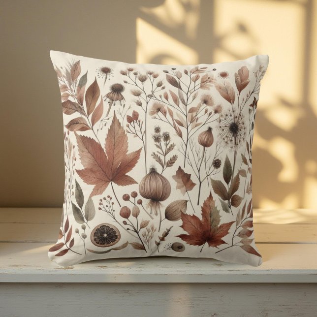 Botanical Watercolor Earthy Autumn Florals  Cushion (Creator Uploaded)