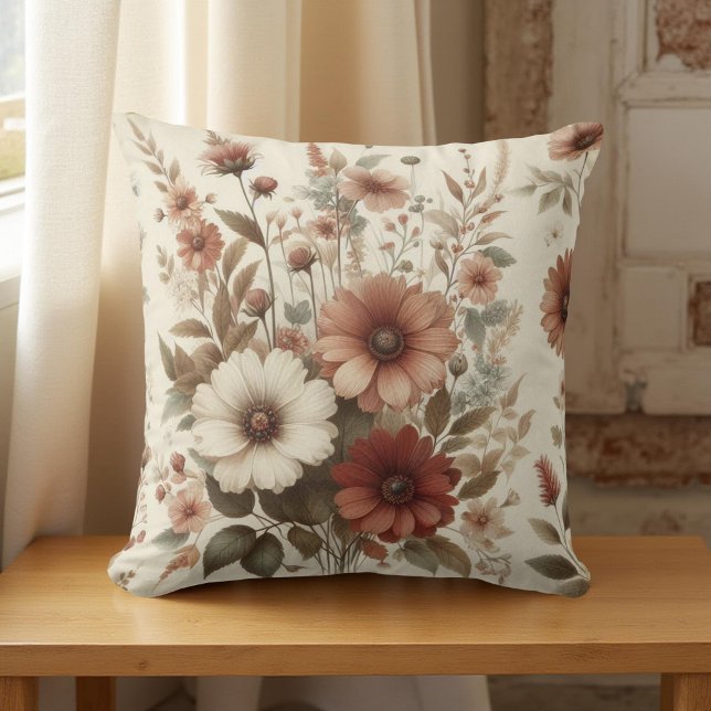 Botanical Watercolor Earthy Autumn Florals  Cushion (Creator Uploaded)