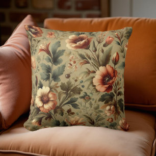 Botanical Watercolor Earthy Autumn Florals  Cushion