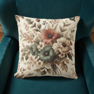 Botanical Watercolor Earthy Autumn Florals  Cushion