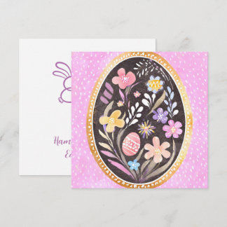 Botanical Watercolor Easter Egg with Modern Gold Holiday Card