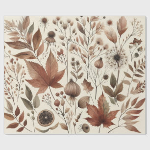 Botanical Watercolor Elegant Autumn Florals  Wrapping Paper