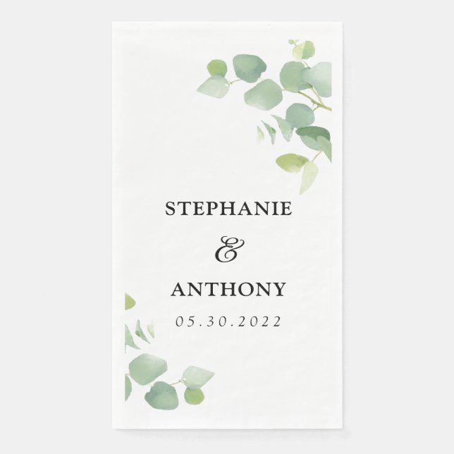 Botanical Watercolor Eucalyptus Leaves Wedding  Napkin (Front)