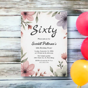 Botanical Watercolor Floral Romantic 60th Birthday Invitation