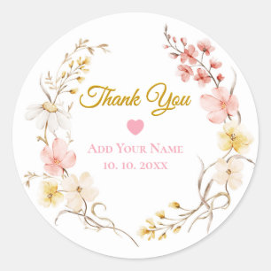 Botanical Watercolor Floral "Thank You" Classic Round Sticker