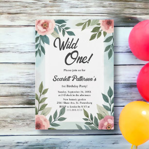 Botanical Watercolor Floral Wild One 1st Birthday Invitation