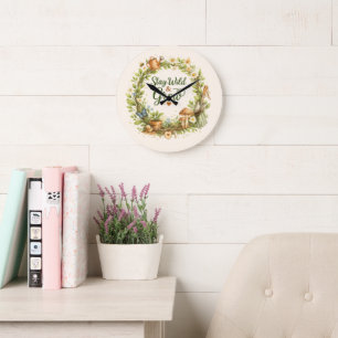 Botanical Watercolor Floral Wreath Inspirational Large Clock