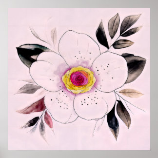 Botanical Watercolor Flower Painting With Foliage Poster