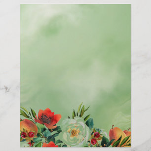 Botanical Watercolor Flowers and Fruit Paper Sheet