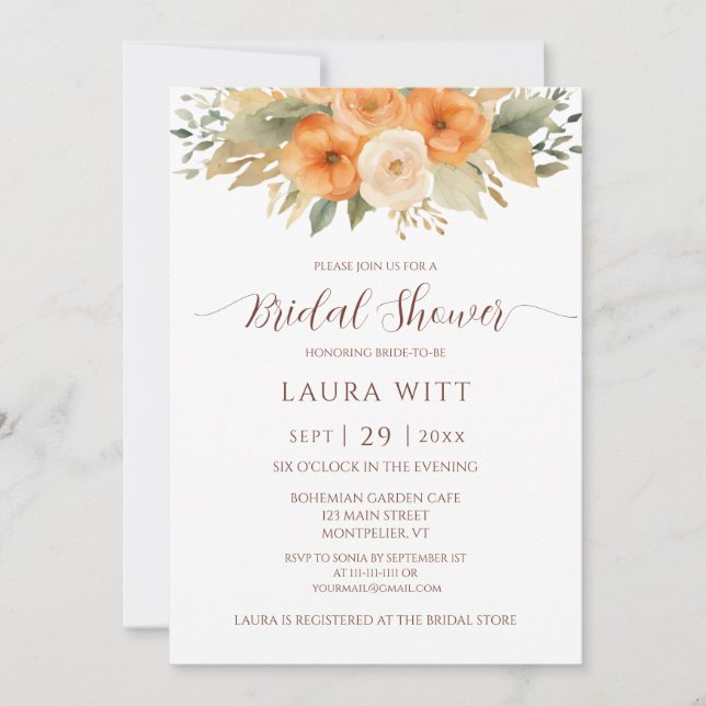 Botanical Watercolor Flowers Chic Bridal Shower Invitation (Front)