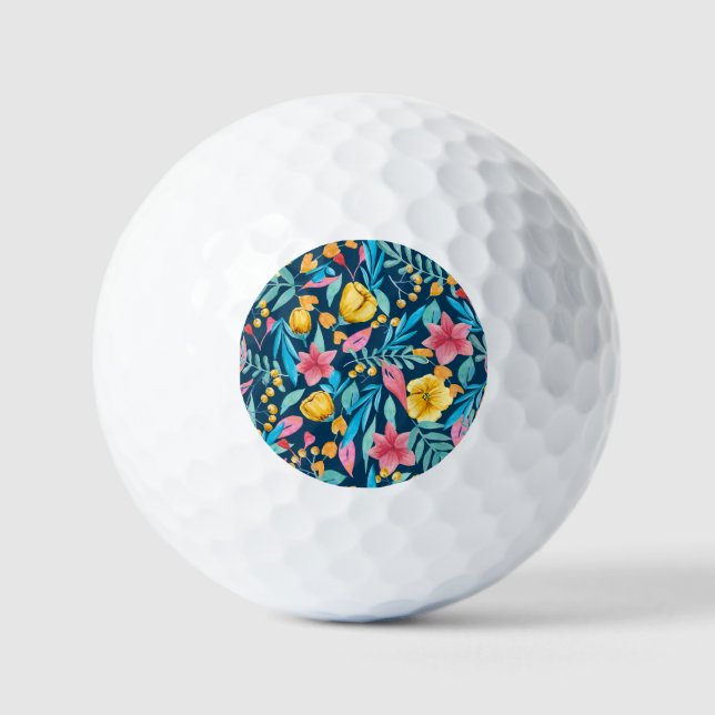 Botanical watercolor: flowers, leaves ornament. golf balls (Front)