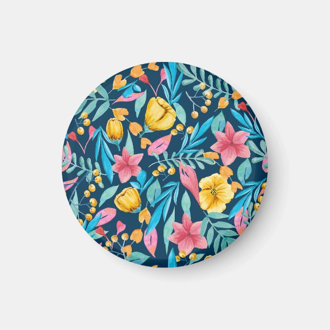 Botanical watercolor: flowers, leaves ornament. magnet (Front)