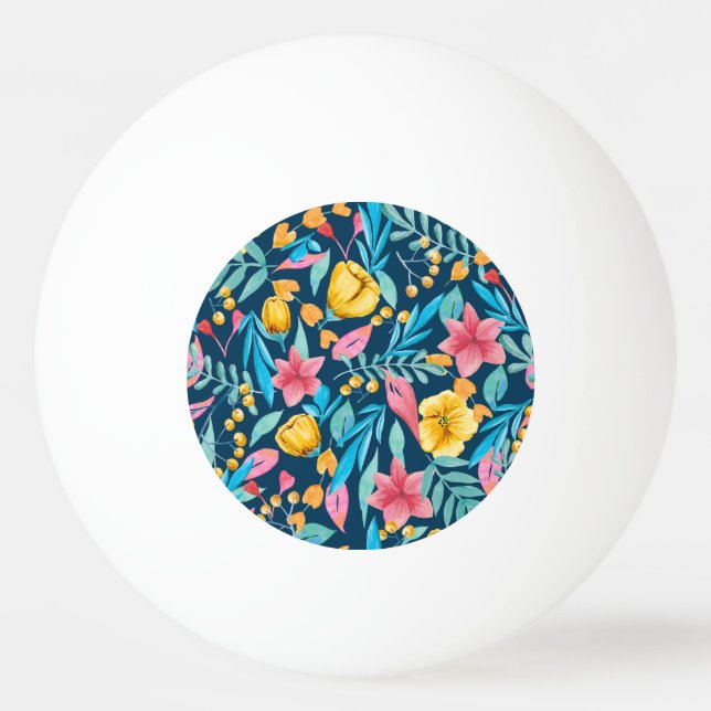 Botanical watercolor: flowers, leaves ornament. ping pong ball (Front)