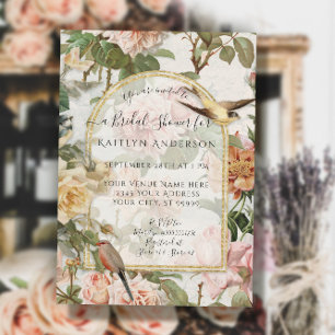 Botanical Watercolor Flowers n Birds Bridal Shower