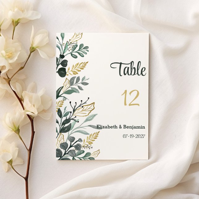 Botanical watercolor gold greenery Table Numbers (Botanical watercolor gold greenery Table Numbers)