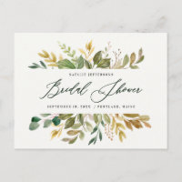Botanical watercolor green gold bridal shower