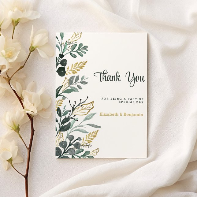 Botanical watercolor green gold greenery Thank You Invitation (Botanical watercolor green gold greenery Thank You )