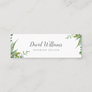 Botanical watercolor green leaves mini business card