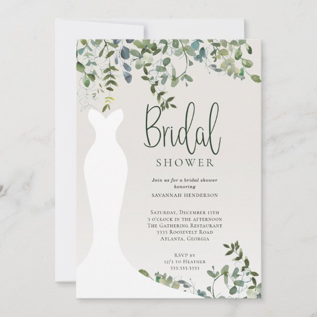 Botanical Watercolor Greenery Bridal Shower Invitation (Front)