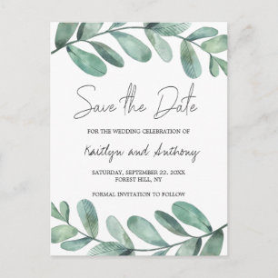 Botanical Watercolor Greenery Eucalyptus Announcement Postcard