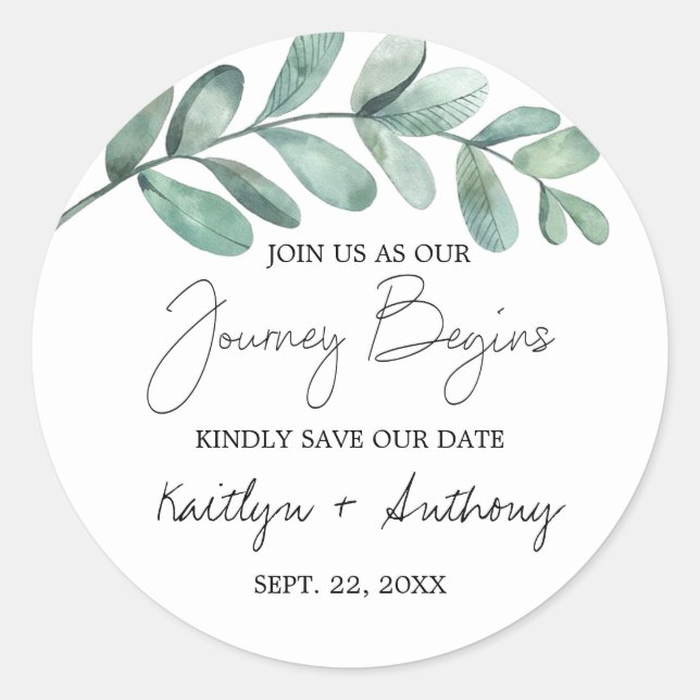 Botanical Watercolor Greenery Eucalyptus Classic R Classic Round Sticker (Front)