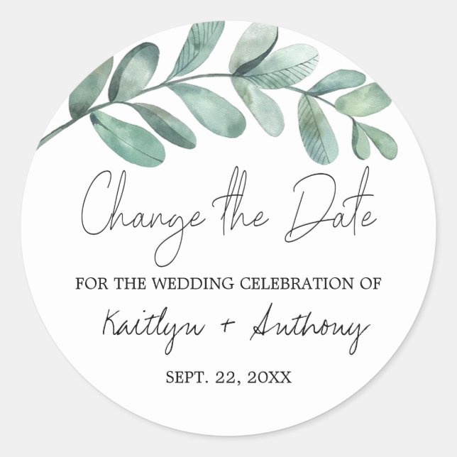 Botanical Watercolor Greenery Eucalyptus Classic R Round Sticker (Front)