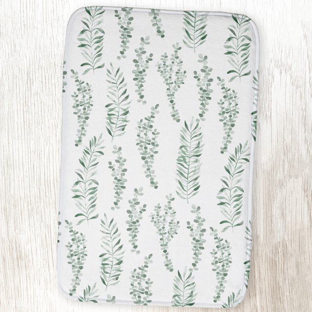 Botanical Watercolor Greenery Leaves Bath Mat (Creator Uploaded)