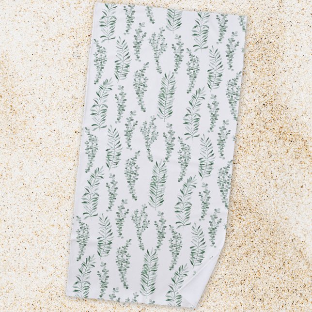 Botanical Watercolor Greenery Leaves Beach Towel (Creator Uploaded)