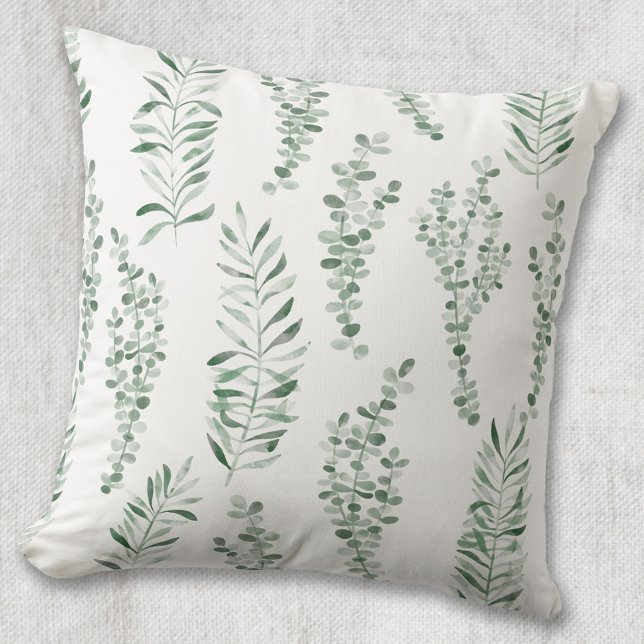 Botanical Watercolor Greenery Leaves Cushion (Creator Uploaded)
