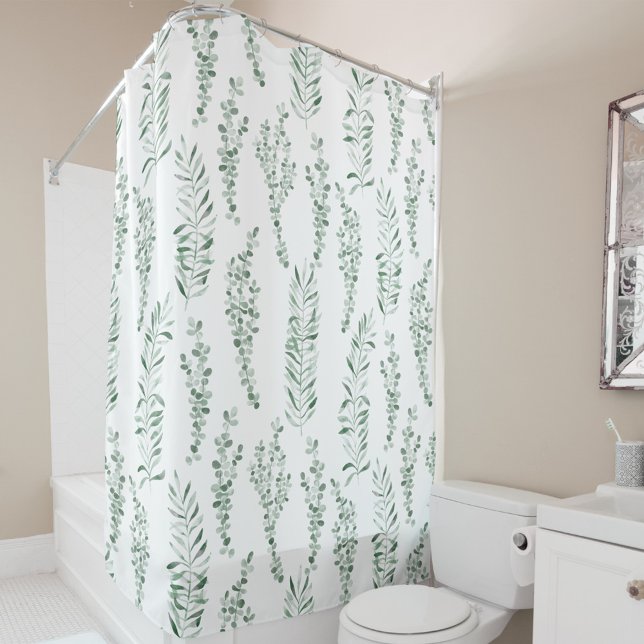 Botanical Watercolor Greenery Leaves Shower Curtain (Creator Uploaded)