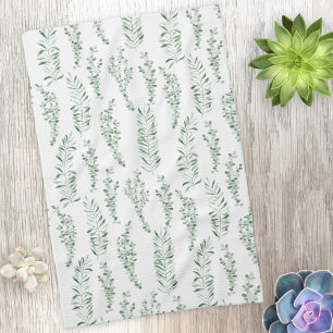 Botanical Watercolor Greenery Leaves Tea Towel