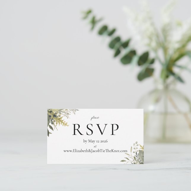 Botanical Watercolor Greenery Wedding RSVP Card (Standing Front)
