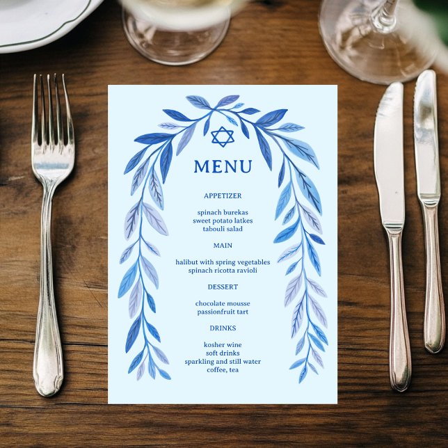 Botanical Watercolor Jewish Event Bar Bat Mitzvah Menu (Botanical Watercolor Jewish Wedding Event Bar Bat Mitzvah Menu
)