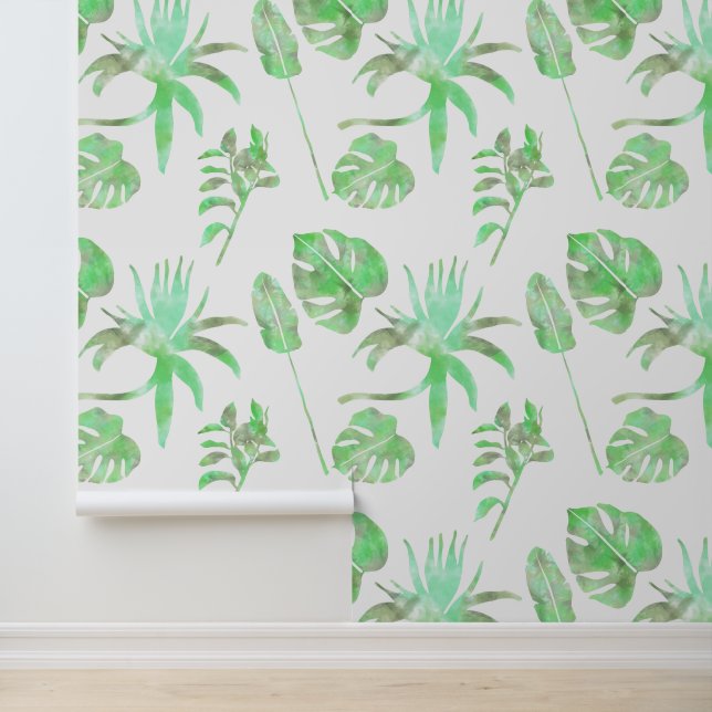 Botanical Watercolor Leaf Wallpaper | Light Green  (Application)