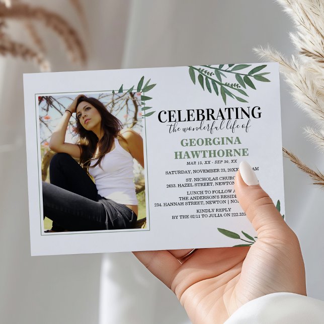 Botanical Watercolor Memorial Photo Invitation (Creator Uploaded)