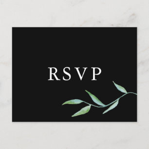 Botanical Watercolor Modern Black RSVP Invitation Postcard
