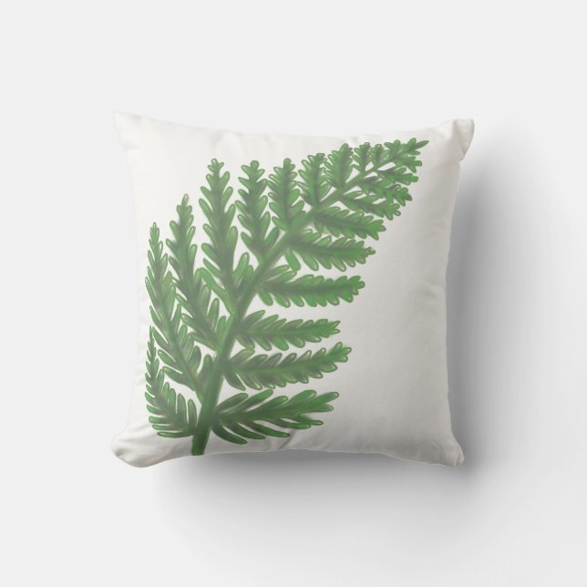 Botanical watercolor Moss Green Fern Cushion (Front)