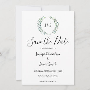 Botanical watercolor olive leaves Save the Date