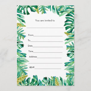 Botanical Watercolor Painted Invitation Fill In