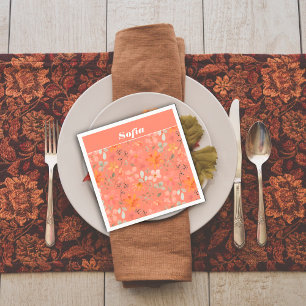 Botanical watercolor pattern custom orange napkin
