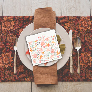 Botanical watercolor pattern custom pink white napkin