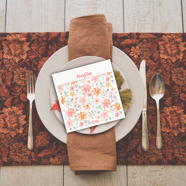Botanical watercolor pattern custom pink white napkin (Creator Uploaded)