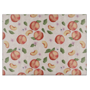 Botanical Watercolor Peaches & Blossoms Cutting Board