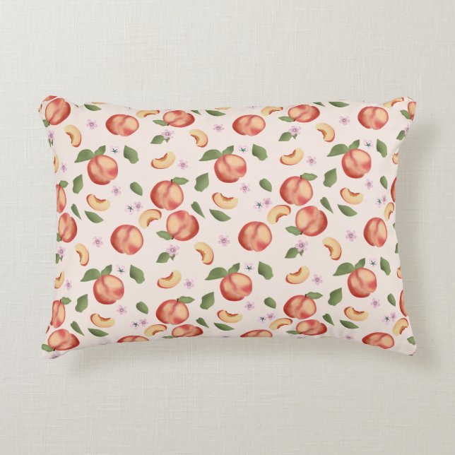 Botanical Watercolor Peaches & Blossoms  Decorative Cushion (Front)