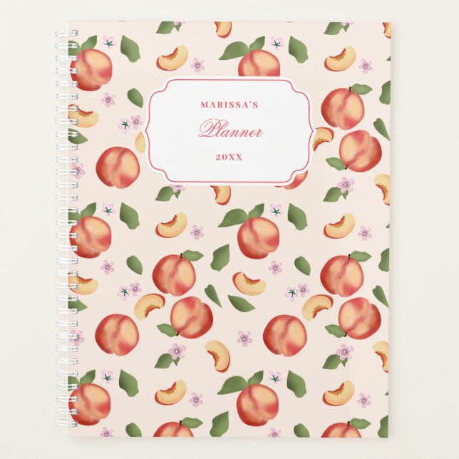 Botanical Watercolor Peaches & Blossoms Diary Planner (Front)