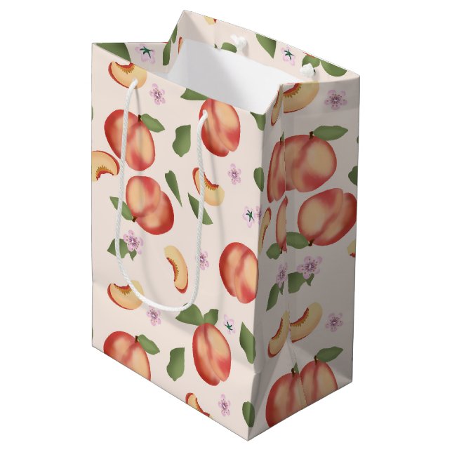 Botanical Watercolor Peaches & Blossoms  Medium Gift Bag (Front Angled)