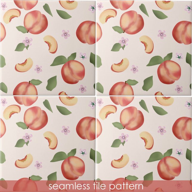 Botanical Watercolor Peaches & Blossoms  Tile (Botanical Watercolor Peaches & Blossoms Ceramic Tile)