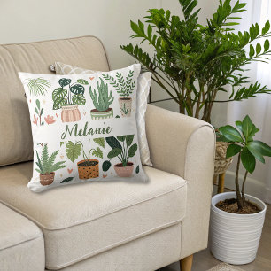 Botanical Watercolor Potted Plants Cushion