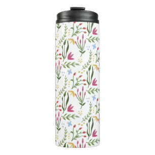 Botanical Watercolor Red, Yellow, Blue Floral Thermal Tumbler